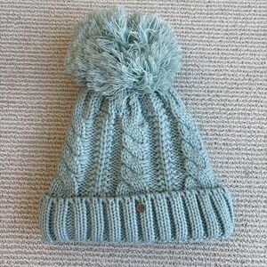 Von Lamezan Chunky Cable Knit Beanie Faux Fur  Pom-Pom Fleece Lined OS